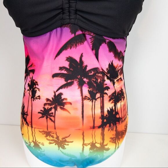 Ocean Pacific OP Womens Size Medium Black Palm Tree Sunset One Piece Swimsuit - Picture 3 of 10